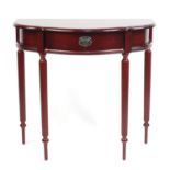 Mahogany effect hall table with serpentine front and frieze drawer, 76cm h x 80cm W x 40cm D : For