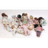 Collection of mostly bisque dolls, the largest 60cm high : For Further Condition Reports Please