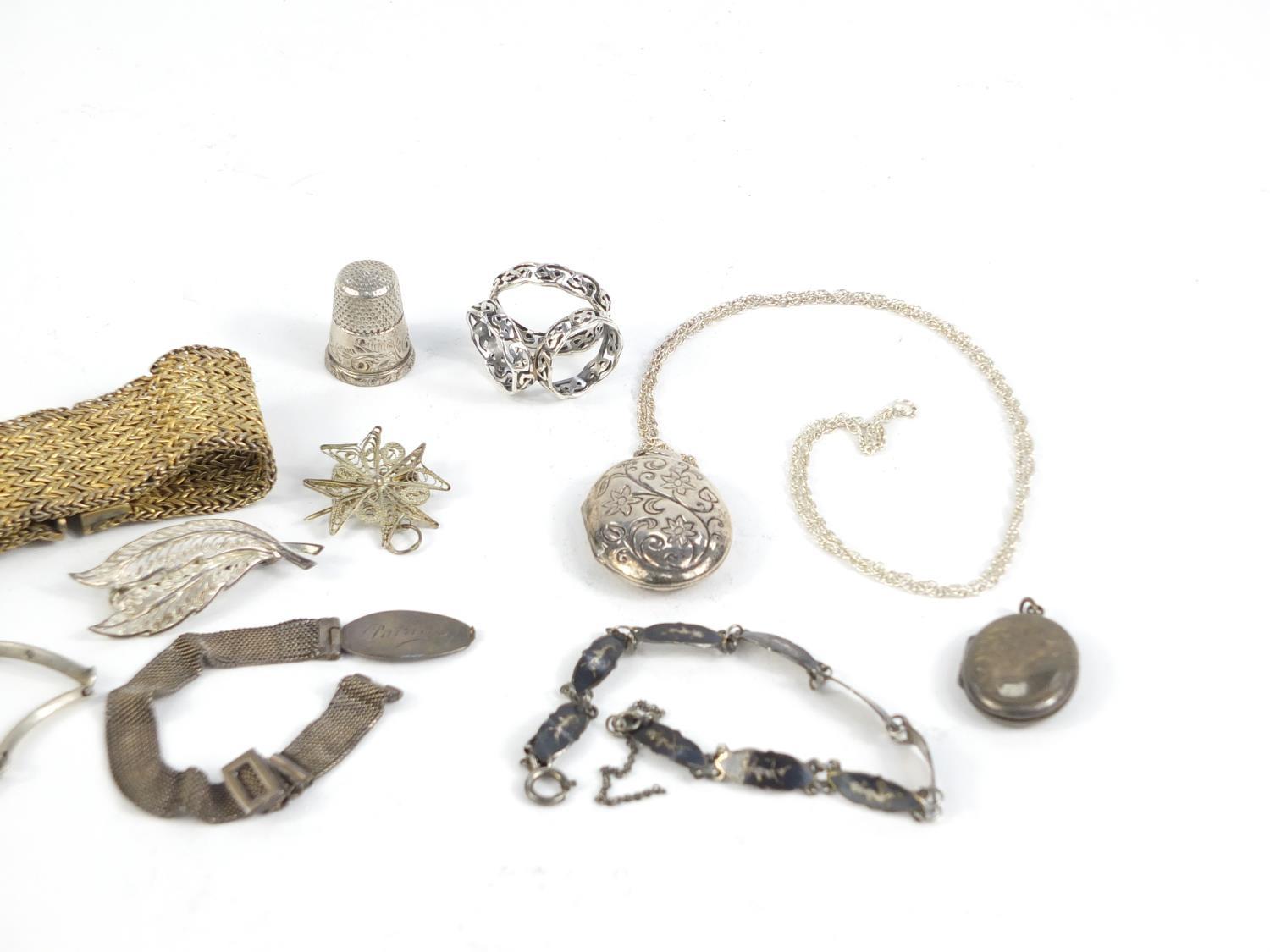 Silver and white metal jewellery including lockets, bracelets and brooches, 120.0g : For Further - Image 3 of 6