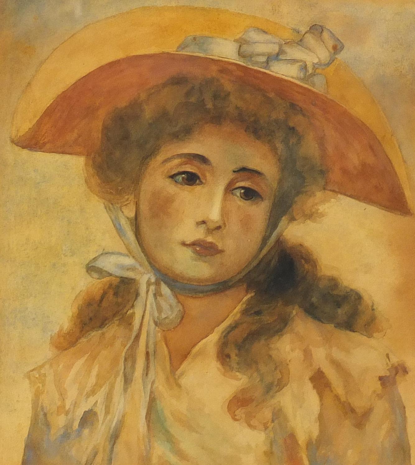 After Renoir - Young girl wearing a bonnet, watercolour and pencil on paper laid on paper, mounted