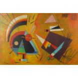 Abstract composition, Russian school oil on board, bearing a monogram CK, framed, 75cm x 50cm :