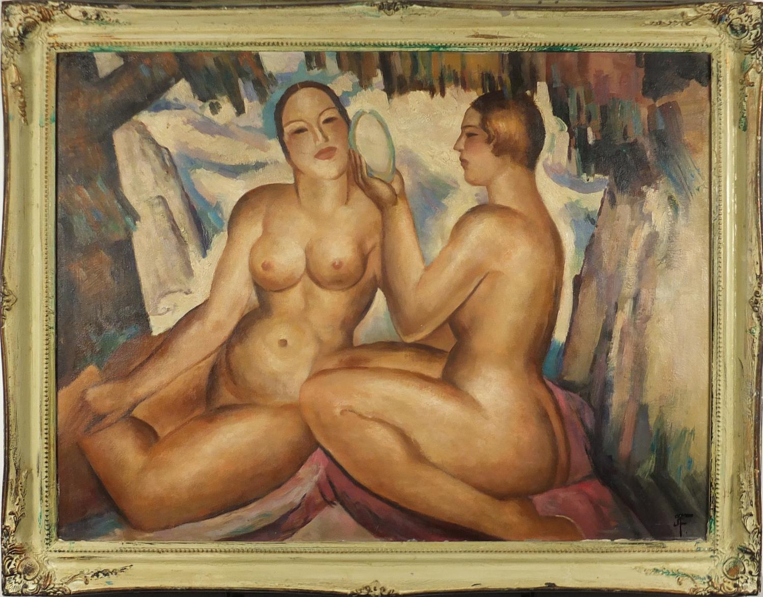 Manner of John Duncan Ferguson - Two nude figures, Scottish colourist school oil on board, framed, - Image 2 of 4