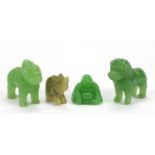 Two Chinese jadeite lions, Buddha and an onyx elephant, the largest 6.5cm high : For Further