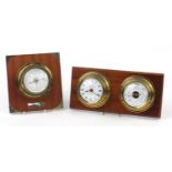 Spectrum clock and barometer and one other barometer, both with mahogany backs, the largest 34cm