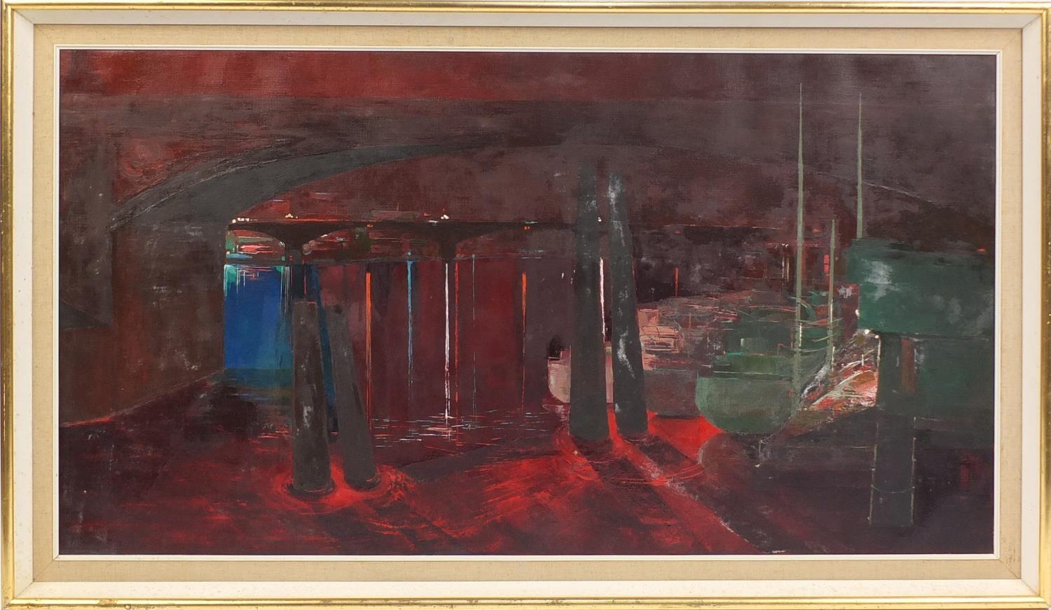 Abstract composition, 1960's oil on canvas, mounted and framed, 120cm x 65cm : For Further Condition - Image 2 of 4