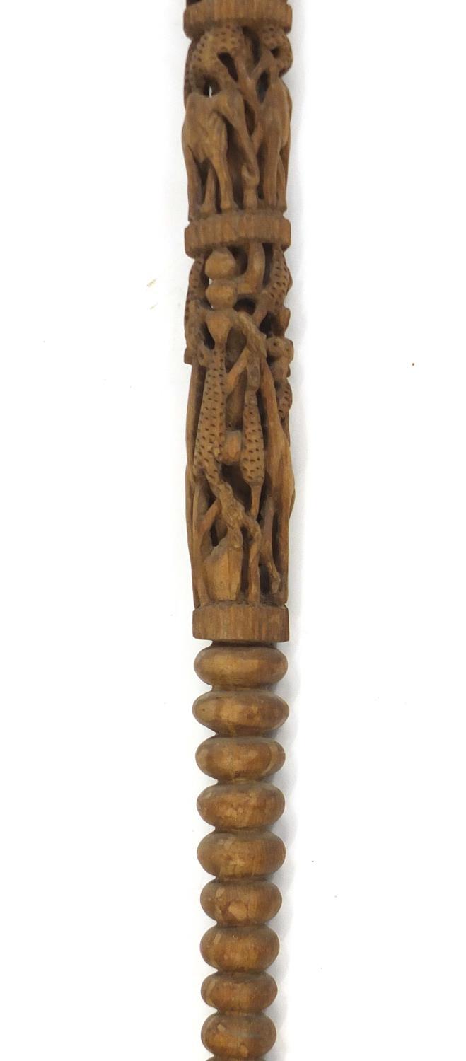 African walking stick profusely carved with animals, 107cm in length : For Further Condition Reports - Image 3 of 4