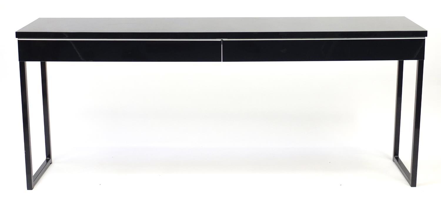 Black high gloss console table with two drawers, 74cm H x 180cm W x 40cm D : For Further Condition