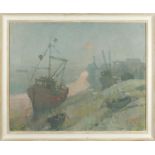 Brian Murray - Winter evening, Leigh on Sea, oil on canvas board, framed, 75cm x 60cm : For