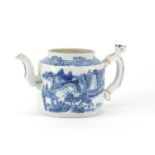 18th century Chinese blue and white porcelain Willow pattern teapot, 13cm in diameter : For