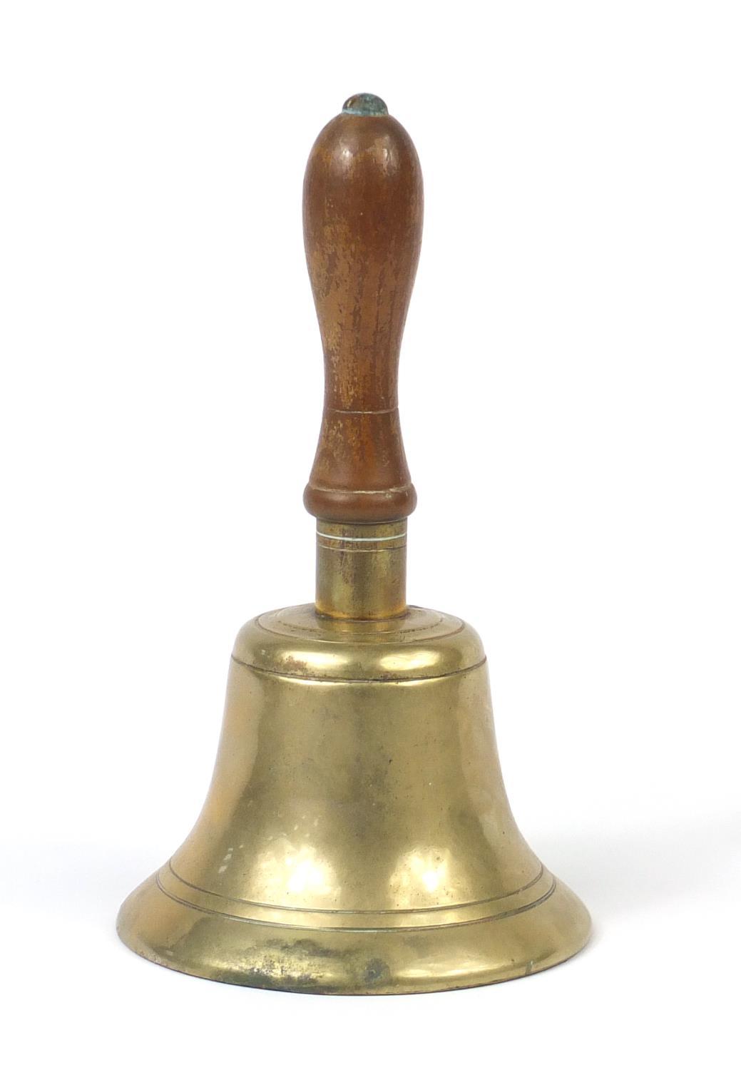 Heavy brass bell engraved, engraved Fiddian, 26cm high : For Further Condition Reports Please - Image 2 of 4