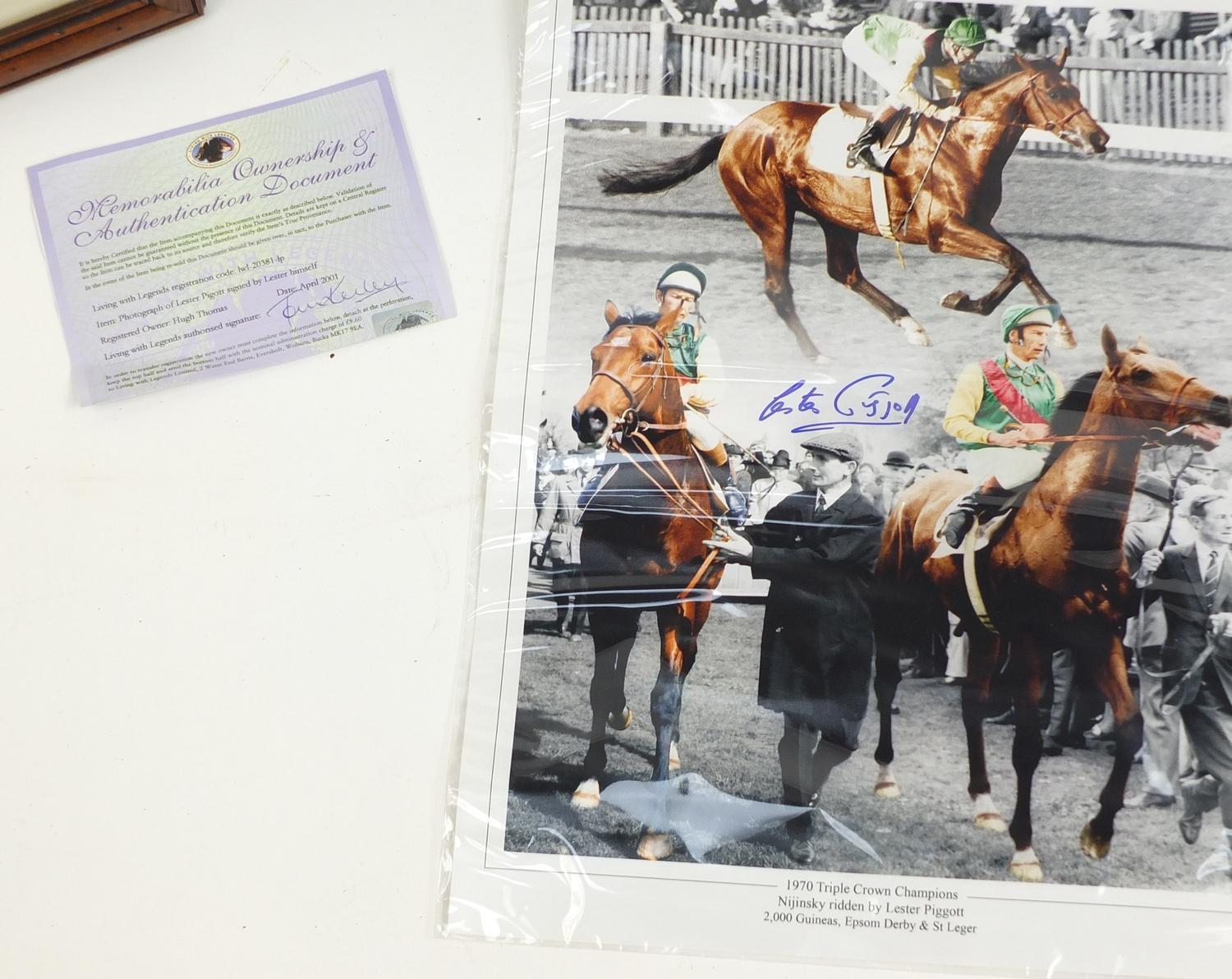 Lester Piggott and Frankie Dettori racing ephemera including signed photographs, three mounted and - Image 5 of 5
