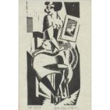 H H Walther - Semi nude female, woodblock engraving, mounted, 18.5cm x 12cm : For Further