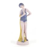 Art Deco German porcelain figurine of a female bather, 12.5cm high : For Further Condition Reports