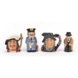 Four character jugs including Royal Doulton Winston Churchill and Porthos, the largest 12cm high :