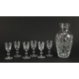 Set of six Edinburgh crystal glasses and a Thomas Webb crystal vase, the largest 23cm high : For
