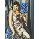 After Tamara de Lempicka - Portrait of an Art Deco female, oil on canvas, framed, 62cm x 48.5cm :