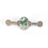 Celtic silver and moss agate bar brooch, 7cm in length : For Further Condition Reports Please