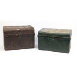 Two large vintage metal travelling trunks, the largest 80cm in length : For Further Condition