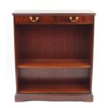 Mahogany open bookcase with two frieze drawers above two adjustable shelves, 114cm H x 100cm W x