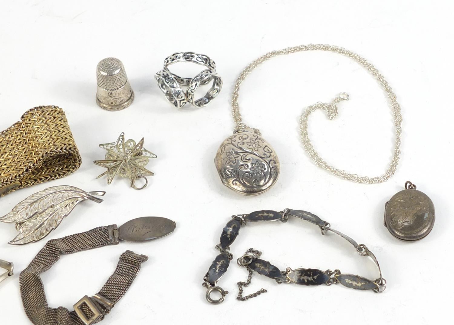 Silver and white metal jewellery including lockets, bracelets and brooches, 120.0g : For Further - Image 4 of 6