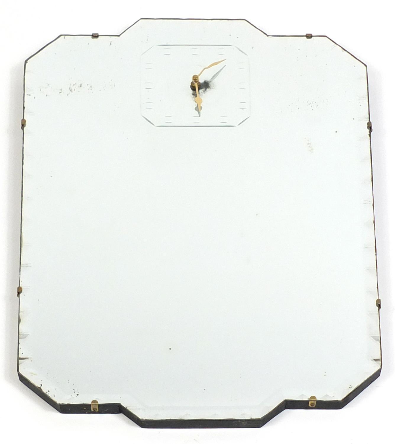 Art Deco mirrored wall clock with bevelled edge, 73cm x 48cm : For Further Condition Reports