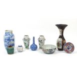 Japanese ceramics including a large blue and white vase, fruit bowl and ginger jars : For Further