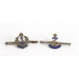 Two Military silver and enamel Royal Naval badges, 5cm in length : For Further Condition Reports
