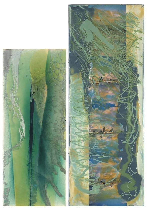 Two mixed media on canvases including one by Jayne Jones, both unframed, the largest 81cm x 30.5cm :