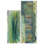 Two mixed media on canvases including one by Jayne Jones, both unframed, the largest 81cm x 30.5cm :