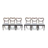 Set of six Victorian rosewood dining chairs with fluted legs, 85cm high : For Further Condition