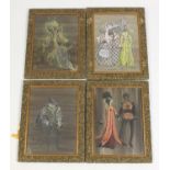 Cynthia Jaigey? - Figures in costume, set of four mixed medias, each framed, 36cm x 27cm : For