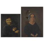Two 19th century oils, top half portraits of females including one signed C H Collet, framed, the