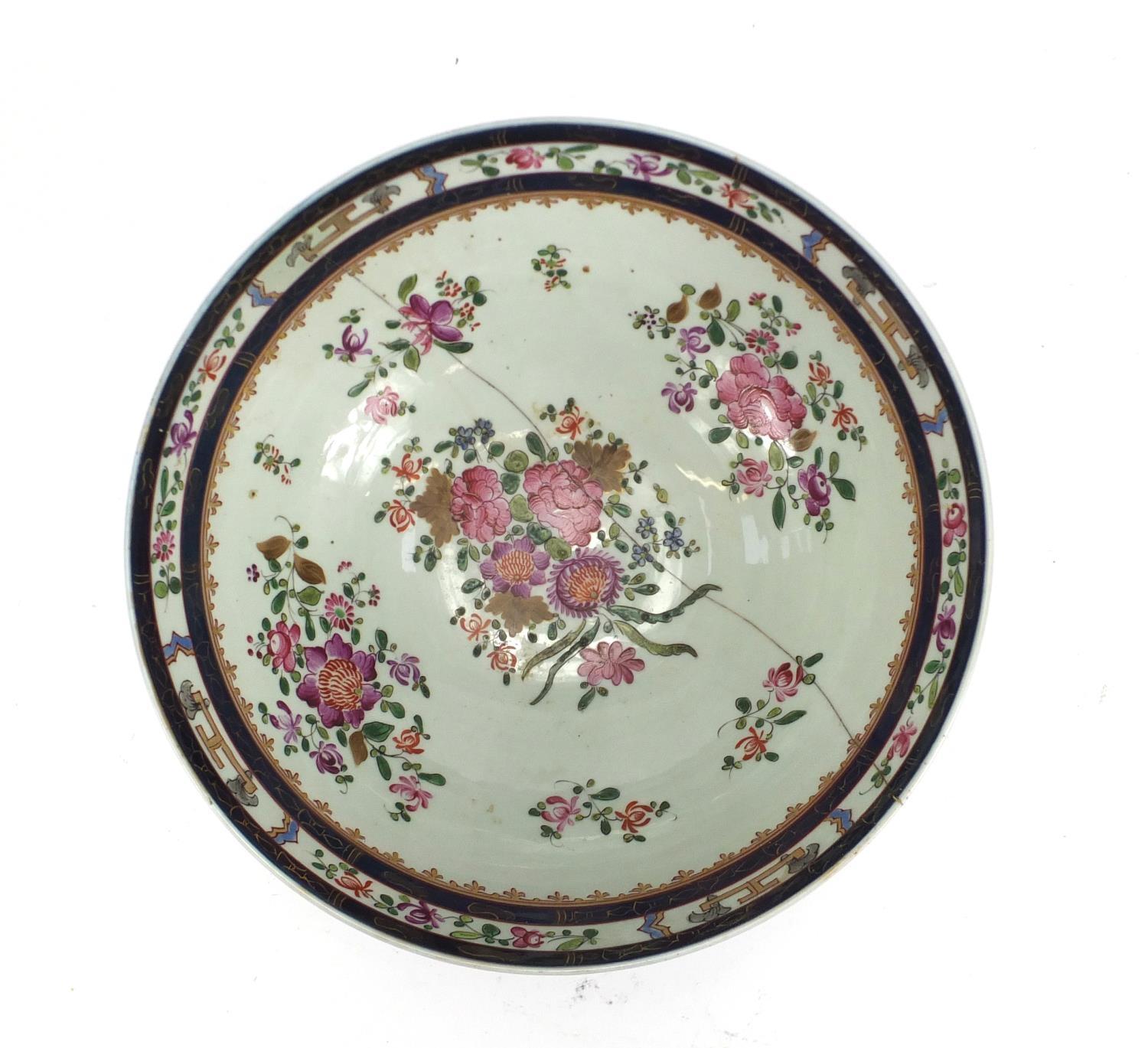 Samson porcelain footed bowl, hand painted and gilded with flowers, 12cm high x 25cm in diameter : - Image 4 of 5