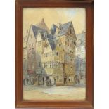 Cologne street scene with figures, 19th century watercolour, framed, 33cm x 22cm : For Further