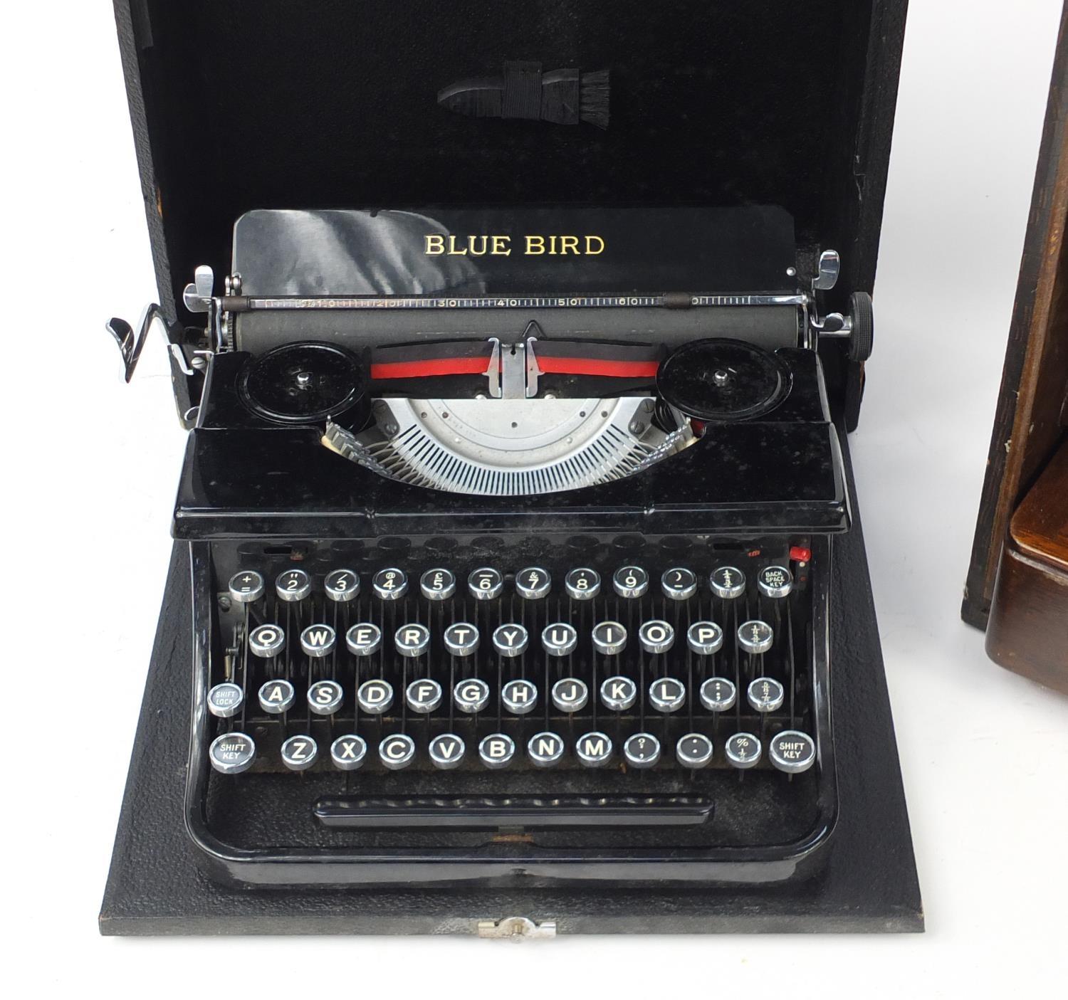 Vintage Bluebird portable typewriter and Singer sewing machine, model ED192503 : For Further - Image 2 of 5