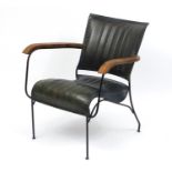 Industrial style metal framed armchair with leather upholstery, 74cm high : For Further Condition