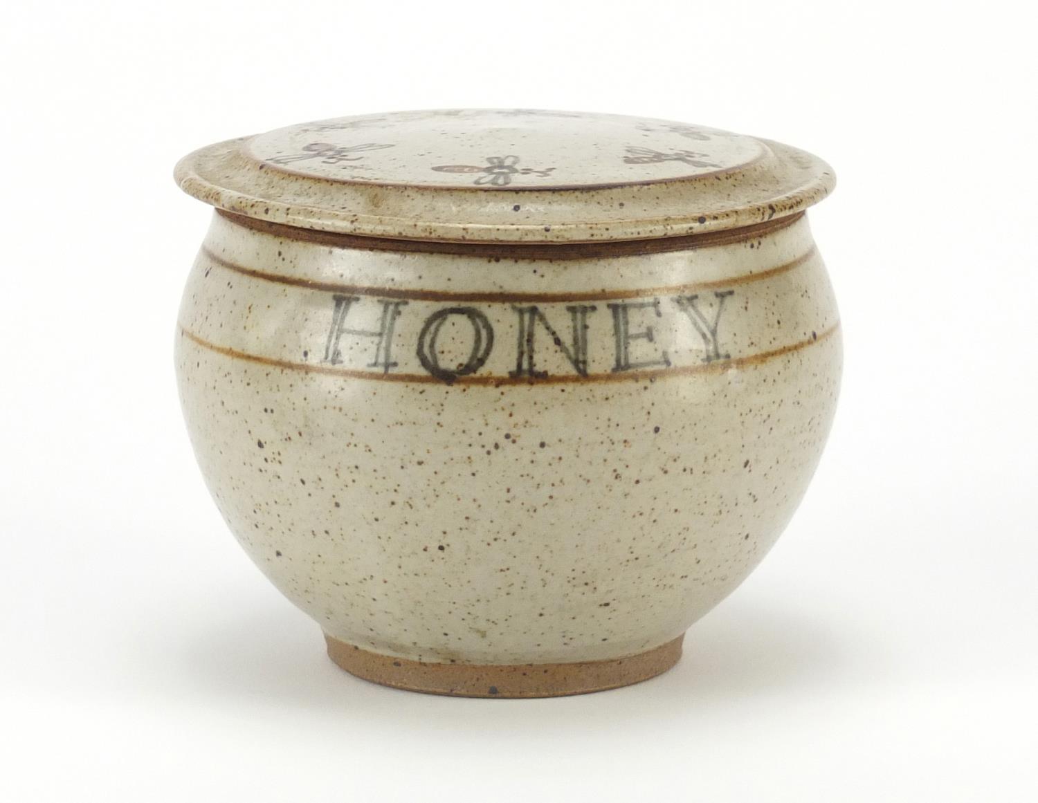 Studio pottery honey pot and cover, possibly by Norah Braden, 9cm high : For Further Condition