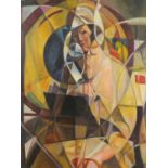 Abstract composition, cubist figure, French school oil, bearing an inscription A L Hote verso,