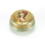 French porcelain powder pot and cover, the lift off lid finely hand painted with a portrait of Marie