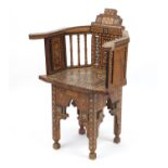 Moorish design elbow chair, with geometric parquetry inlay, probably Syrian, 88cm high : For Further
