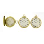 Two gold plated Oris pocket watches and a Rotary full hunter pocket watch, each 4.5cm in