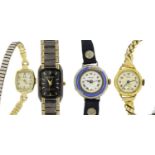 Four vintage ladies wristwatches comprising Omega, Rado, Smiths and one silver and enamel : For
