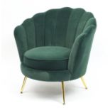 Art Deco style shell chair raised on brass legs, 85cm high : For Further Condition Reports Visit Our