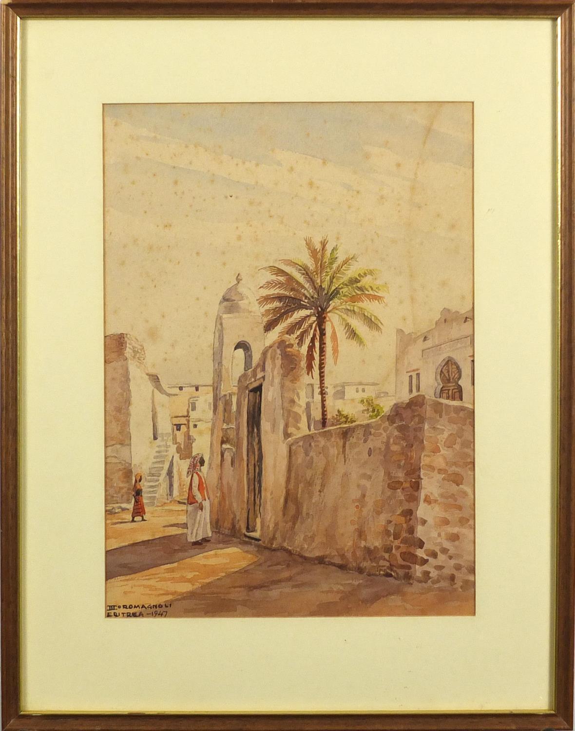 Giovanni Romagnoli 1947 - Eritrea, East Africa, four watercolours, mounted and framed, the largest - Image 7 of 17