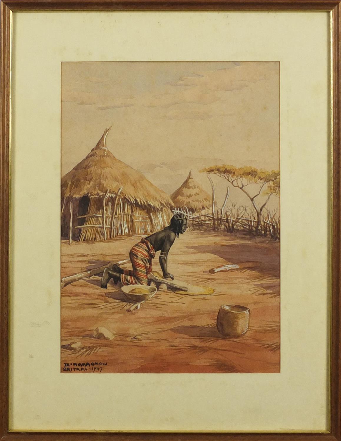 Giovanni Romagnoli 1947 - Eritrea, East Africa, four watercolours, mounted and framed, the largest - Image 11 of 17