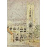 Manner of John Piper - Beverly Minster, Yorkshire, ink and watercolour on paper, details verso,