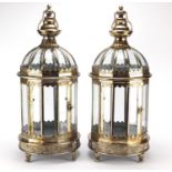 Pair of Victorian style gilt metal lanterns with glass panels, 60cm high : For Further Condition