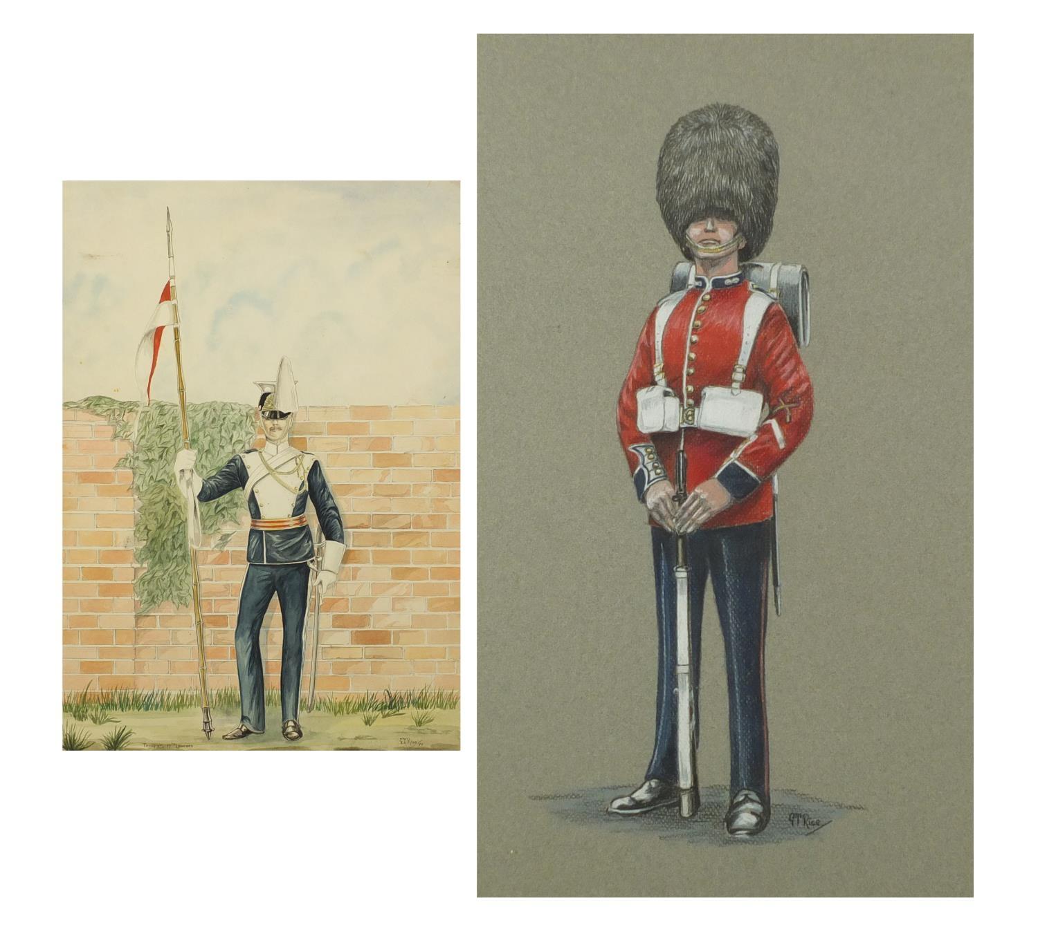 G T Rich - Troopers 17 Lancers and one other, two soldiers in Military dress, watercolour and