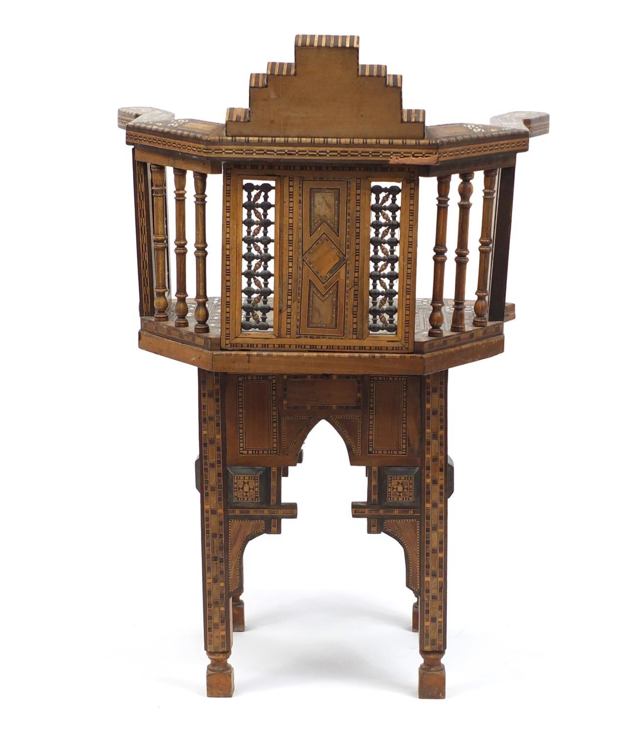 Moorish design elbow chair, with geometric parquetry inlay, probably Syrian, 88cm high : For Further - Image 4 of 4