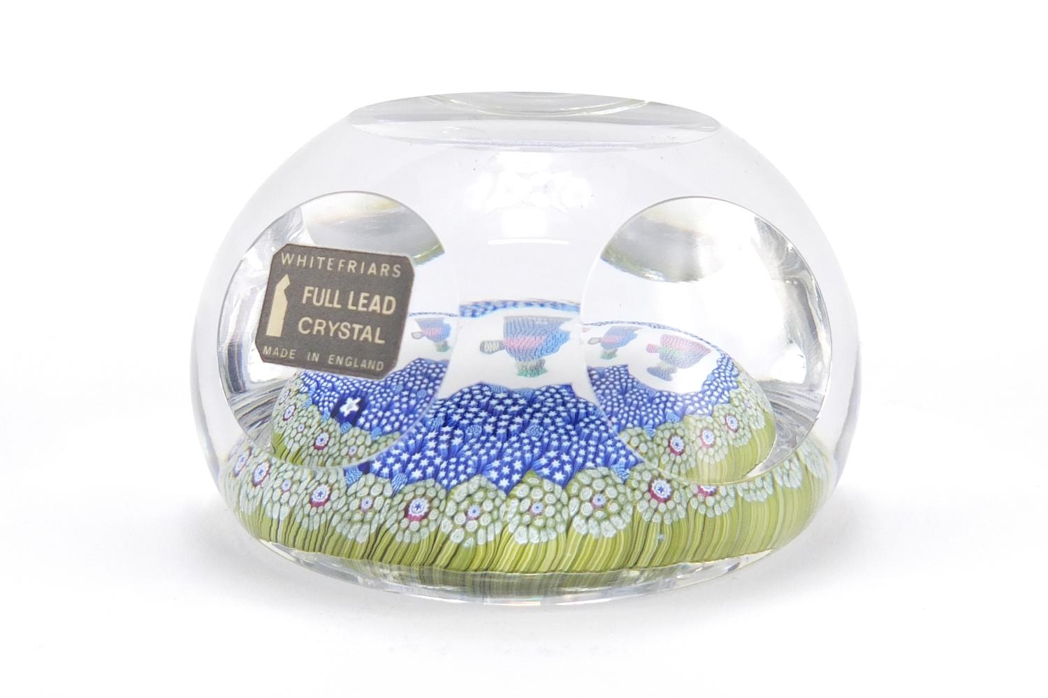 Whitefriars Christmas faceted glass paperweight, numbered 523 with paper label, 8cm in diameter : - Image 3 of 6